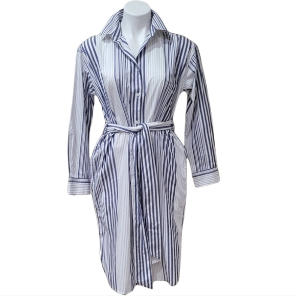 Striped Belted Midi Cotton Shirt Dress Womens Size XS - Picture 2 of 14